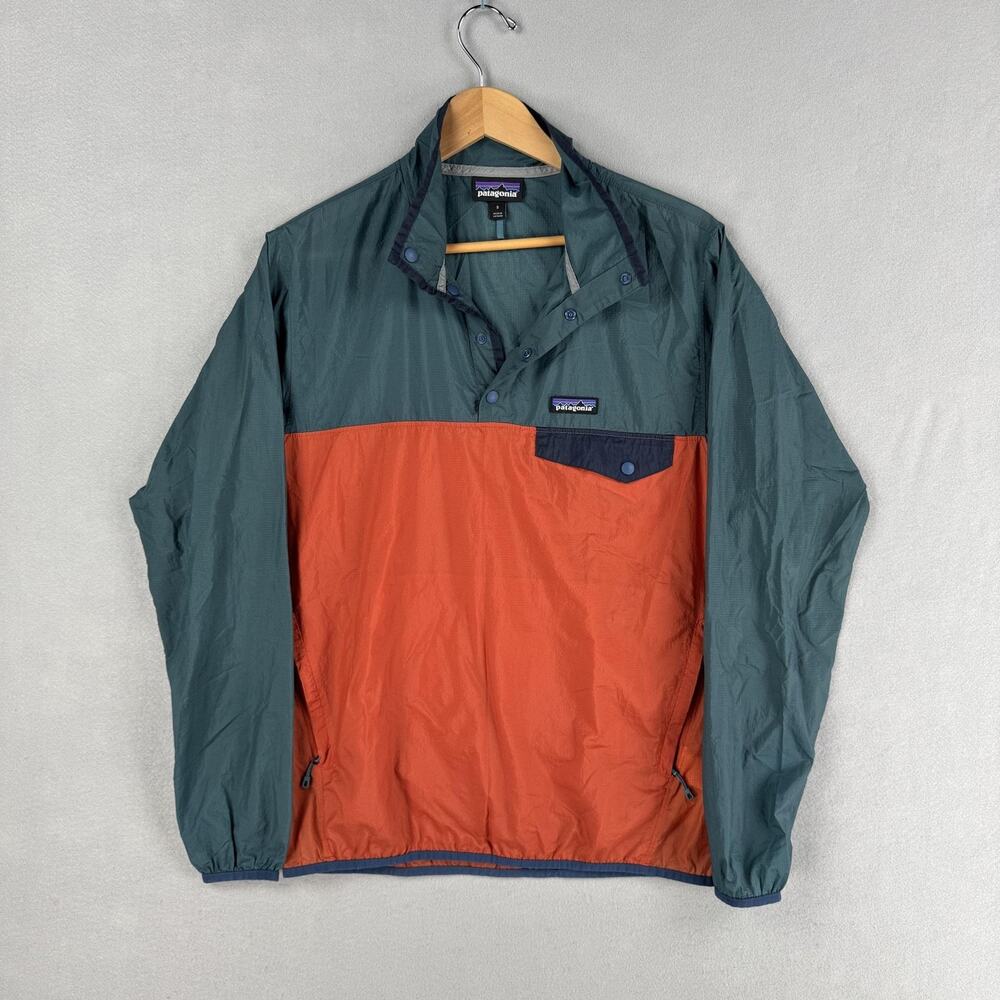Patagonia Houdini Snap-T Jacket Mens Small Blue Orange Colorblock Windbreaker